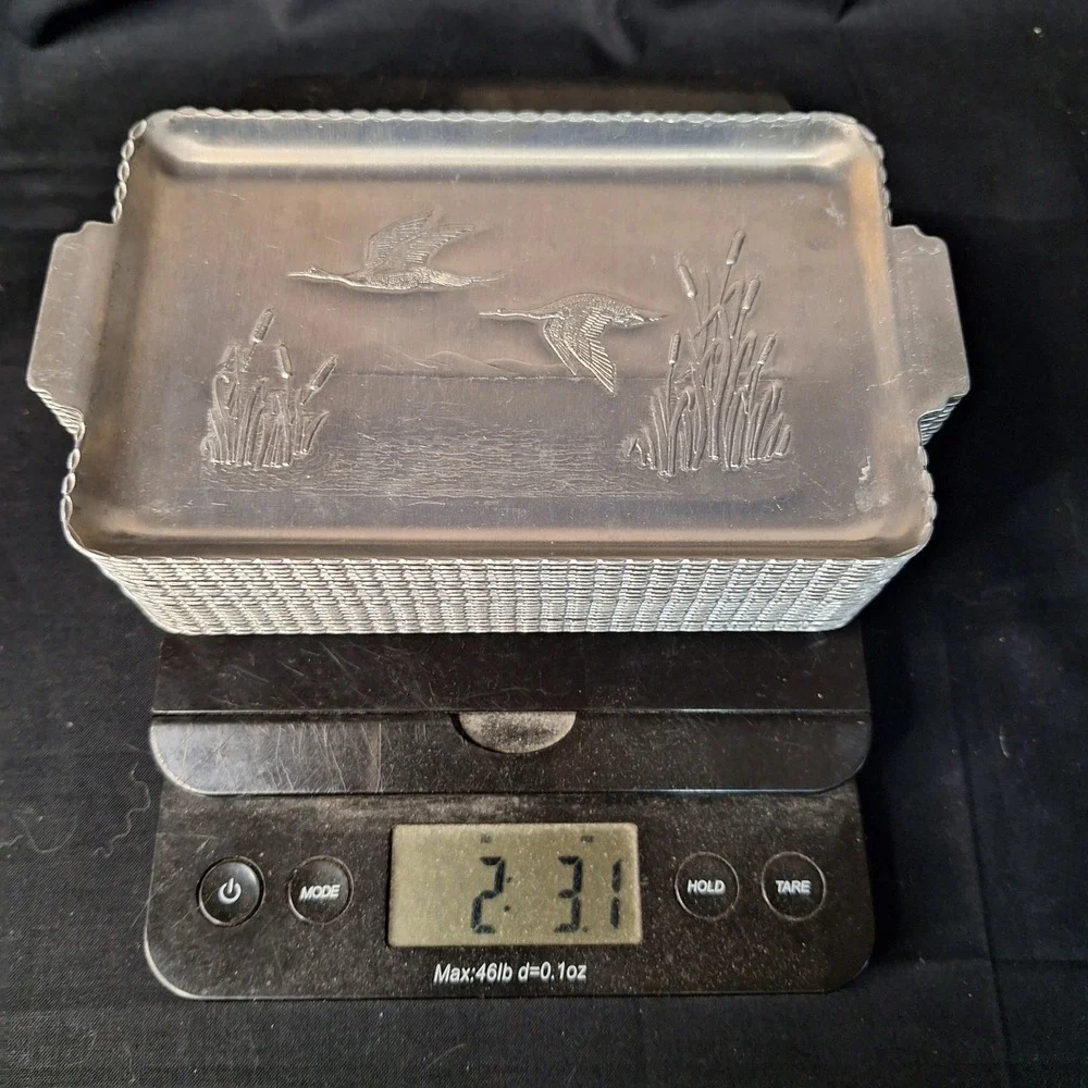 Vintage Aluminum Duck Mallard Flying Marsh Tip Trays Set of 20 Scalloped‎ Edge
